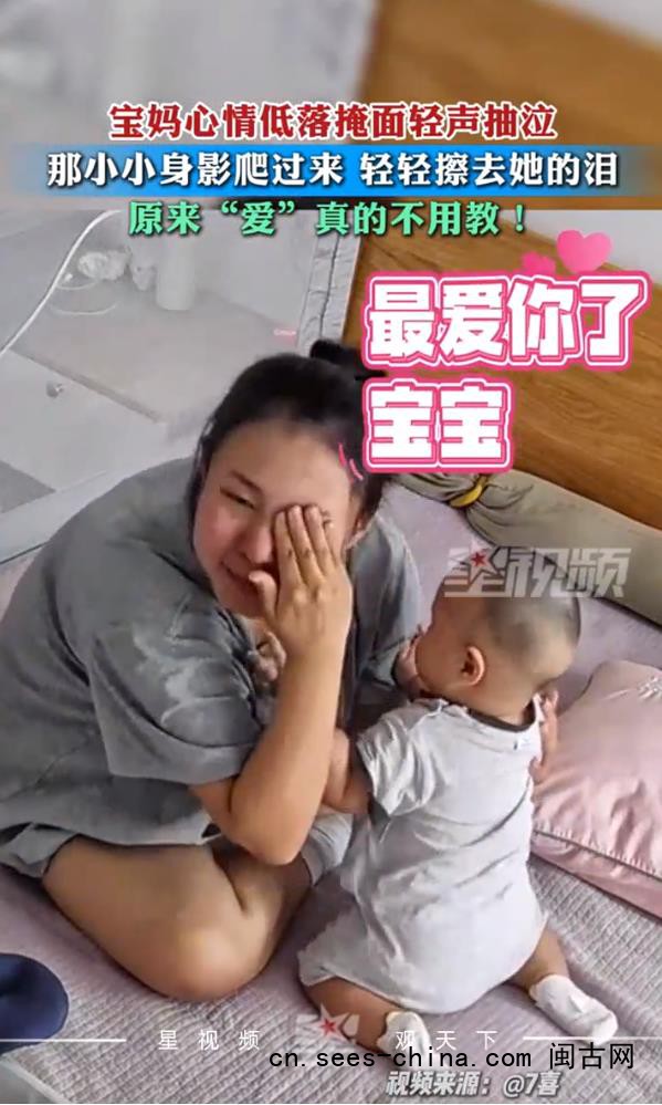 7个月宝宝爬过来拥抱哭泣宝妈