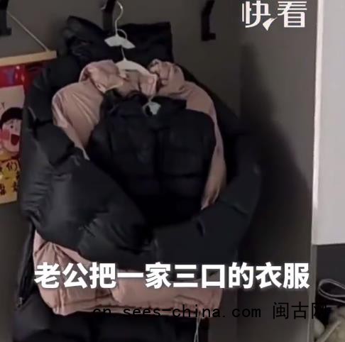 女生分享一家人衣服：拥抱着挂在一起