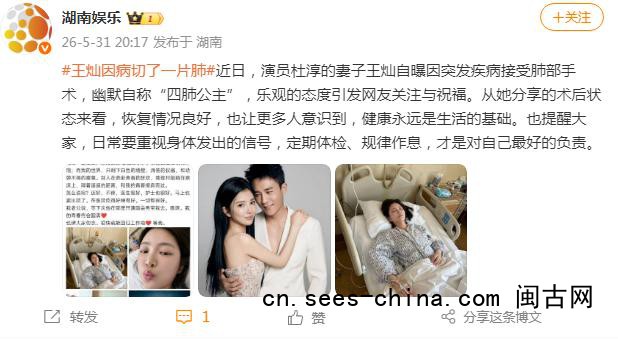 王灿因病切了一片肺