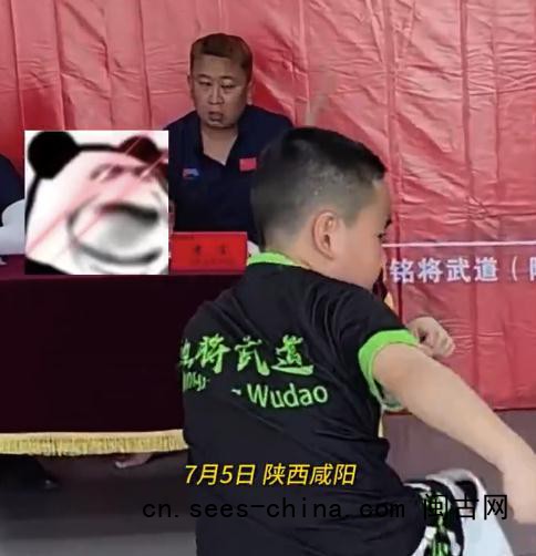 男孩武术考级踢飞木棍